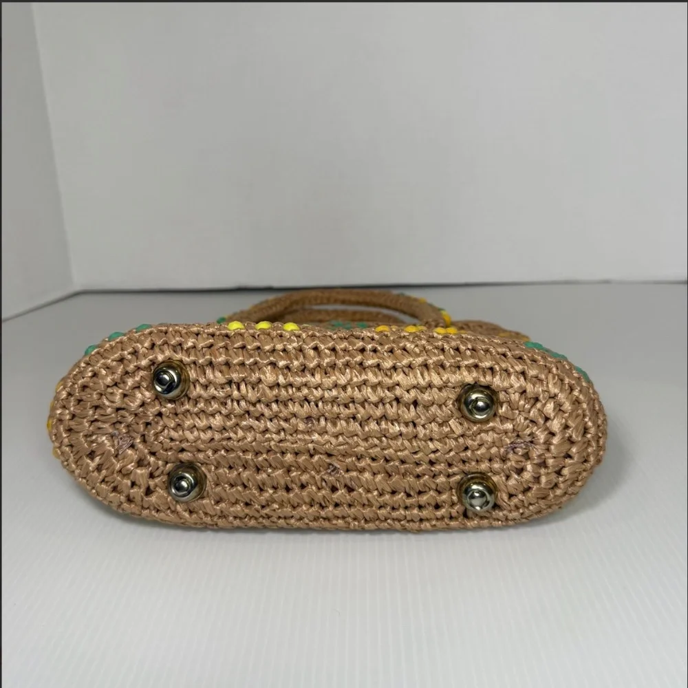 Vintage Macrame Handbag Straw Multicolor Beaded Purse Unique Made In Japan NIB - Picture 7 of 8